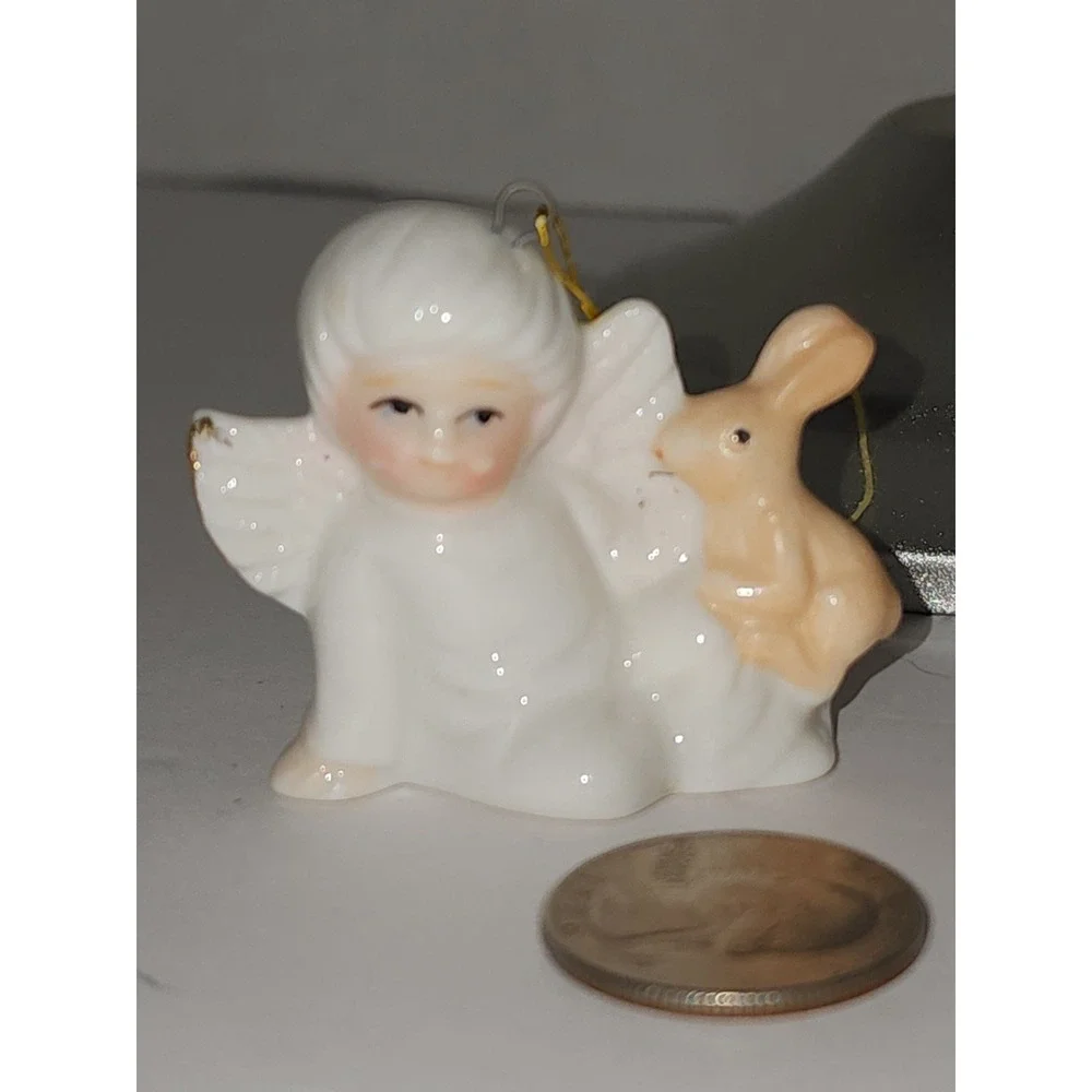 Vintage‎ Bone China Miniature Angel with Bunny Christmas Tree Ornament
